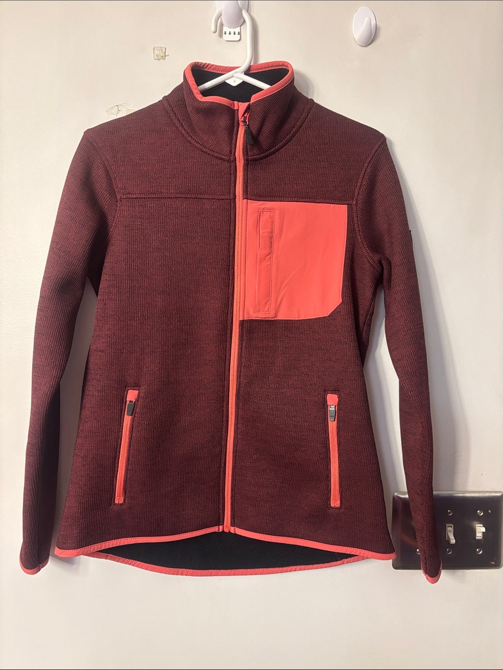 Ascend Maroon Zip-Up Jacket with Coral Accents Xsmall